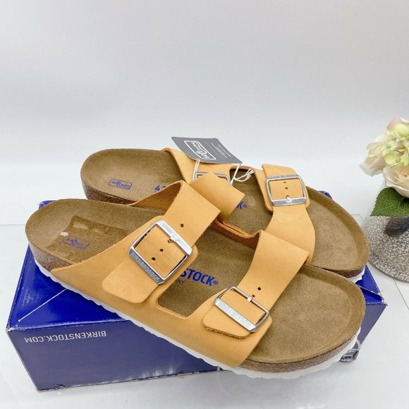 Worn -Birkenstock AZ Soft Footbed Apricot Leather 42 W 11-11.5/M US 9-9.5. - Picture 2 of 9